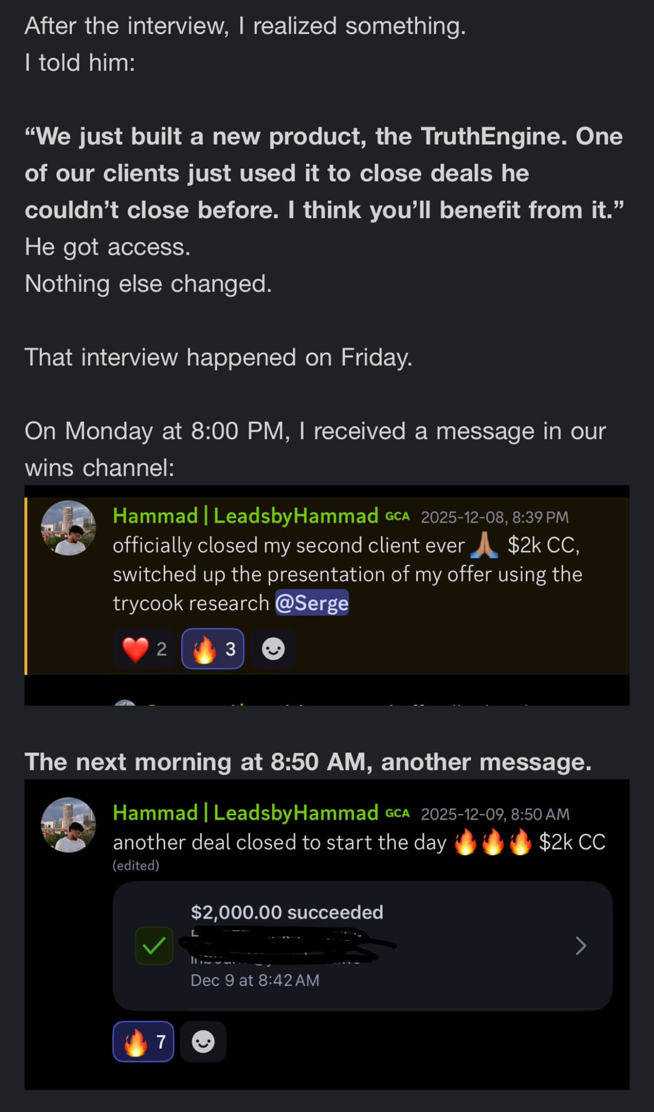 Story - Client got access Friday, closed Monday