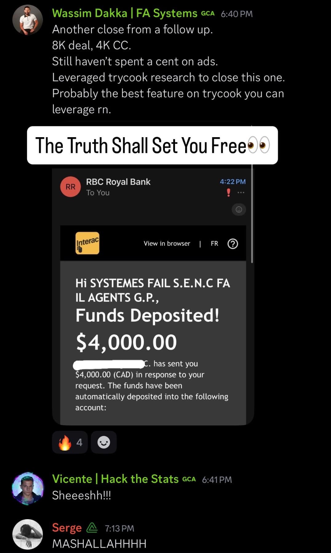 Wassim $4000 funds deposited proof