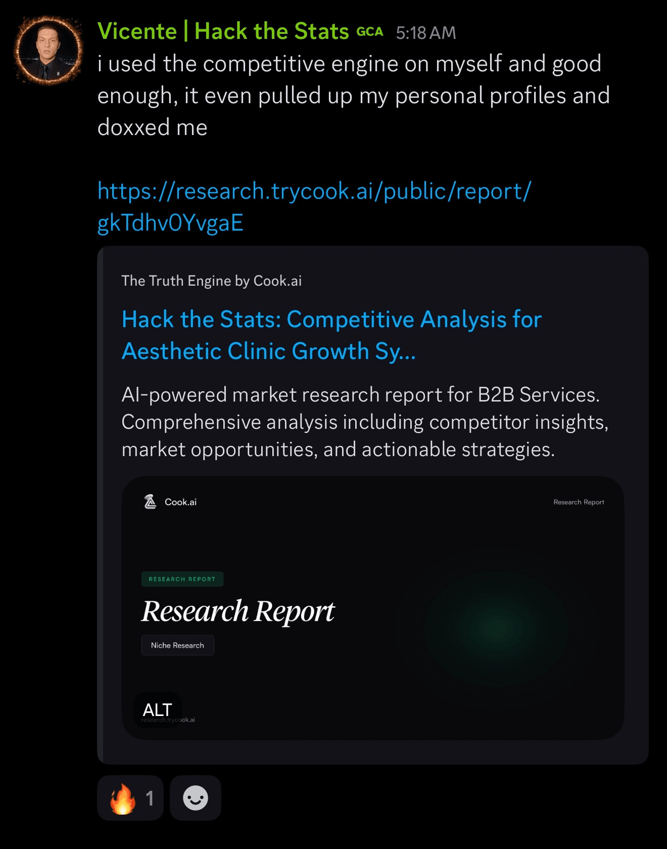 Vicente uses competitive engine - shows research report preview